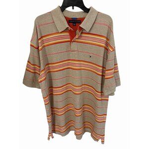 Tommy Hilfiger XXL Striped Polo Shirt Beige Orange Cotton Vintage Prep XXL